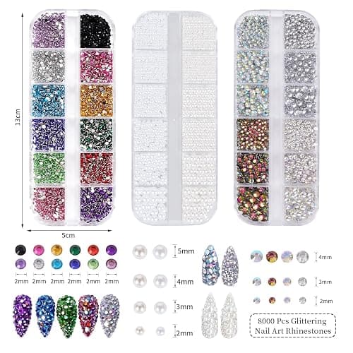 Canvalite 8000PCS Crystal AB Nail Art Rhinestones with Pick Up Tweezers & Dotting Pen, Flat Back Nail Gems for Nails, Clothes, Face, Craft - Nail Art Supplies & Decorations thumbnail 3
