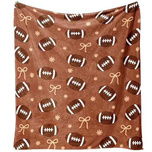 Fall Thanksgiving Farmhouse Blankets, Cute Footballs, Bows & Snowflakes Gifts, 60"x50" Flannel Fleece Blankets for Game Day, Autumn, Winter, Christmas, Living Room, Couch, Bed, Chair or Dorm Decor - Image 1