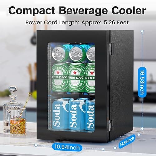 Electactic 24 Cans Beverage Refrigerator Cooler, Mini Fridge Countertop Drink Cooler for Soda, Canned Beer, Adjustable Digital Temperature Control for Home Dorm Office, Black thumbnail 2