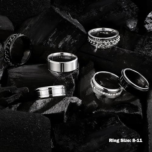 GIFIKOI 30Pcs Jewelry Set for Men Stainless Steel Band Ring Cuban Link Chain Necklace and Bracelet Cross Dog Tag Pendant Necklace Hoop Stud Black Earrings Mens Fashion Jewelry Set thumbnail 6