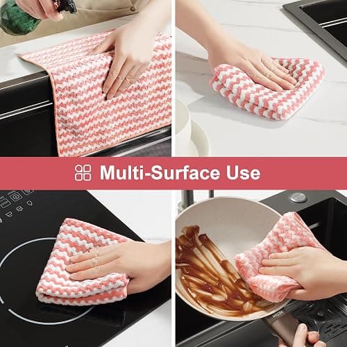 JOYMOOP Microfiber Cleaning Cloths – 18 Pack, 10" x 10", Pink – Reusable, Lint-Free, Super Absorbent Towels for Kitchen, Car, and Household Cleaning thumbnail 8