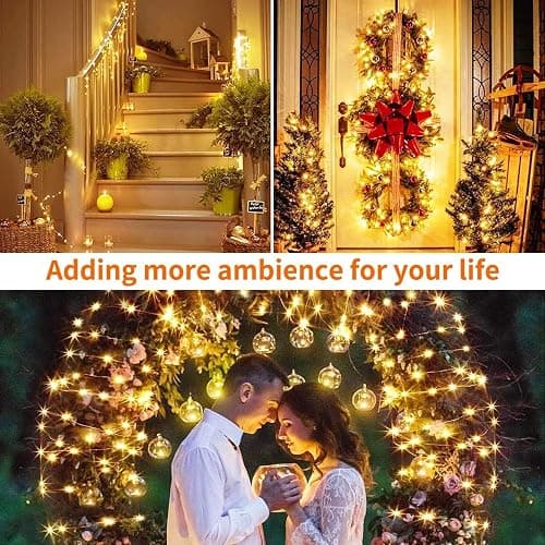 Curtain Lights, 300 LED Dimmable Fairy Lights with Remote and Timer, 8 Modes, USB Powered String Lights for Room Wall Party Xmas Indoor Decor, Warm White, 2 Pack - Warm White - 2 Pack thumbnail 8