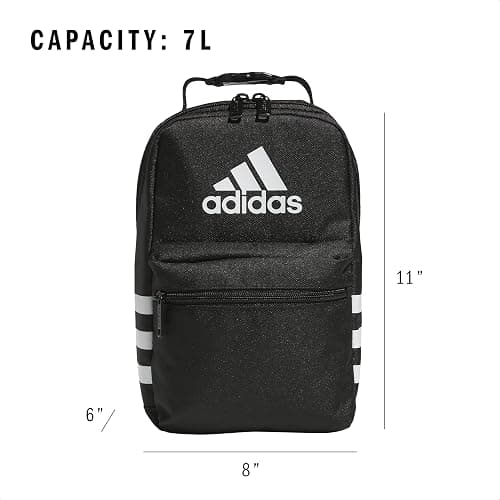 adidas Santiago Lunch Bag Cooler for Women and Men, Insulated Food Container Box with Mesh Pocket, Black/White, One Size thumbnail 7