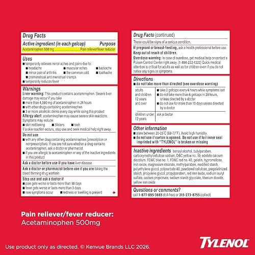 Tylenol Extra Strength Rapid Release Gels, 500 mg Acetaminophen, 100 Ct thumbnail 8