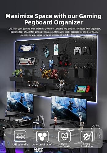 EVDBOBO Wall Organizer Peg Board - Elevate And Declutter Your Gaming And Office - Create A Perfectly Structured Space(Black) thumbnail 5