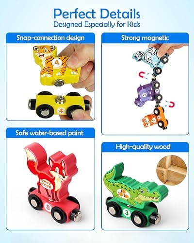 Vanmor Wooden Train Set for Toddlers, Magnetic Animal Number Train Toys for Ages3-5, Toddler Learning Toys, Fine Motor Skills Educational Toys, Preschool Activities, Toddler Boy Girl Gifts thumbnail 4