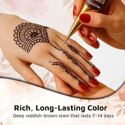 PuraTick 4 Pcs Henna Mehndi Cones Dark Brown Mehndi | All Natural Body Art Organic Herbal Temporary Tattoo | Ready to Use Henna | Pack of 4 thumbnail 5