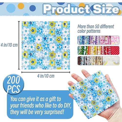 200 Pcs 4" x 4" (10cm x 10cm) Cotton Craft Fabric Bundle Squares,Sewing Scrapbooking Quilting Dot Pattern,DIY Patchwork Fabric Sets for Craft Cloths Handmade Accessories thumbnail 2
