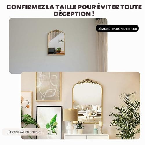 Awhtixbo Miroir Baroque Antique Doré - Miroir Murale Vintage avec Forme Arche Doré pour Hall, Salon & Salle de Bain, 40x61cm thumbnail 4