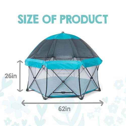 Regalo Safety My Play Deluxe Extra Large Baby Playpen & Portable Play Yard with Canopy, Foldable 8-Panel Indoor Outdoor Playpen for Babies & Toddlers, Mesh Sides, Washable Nylon Bottom, 62", Aqua thumbnail 3