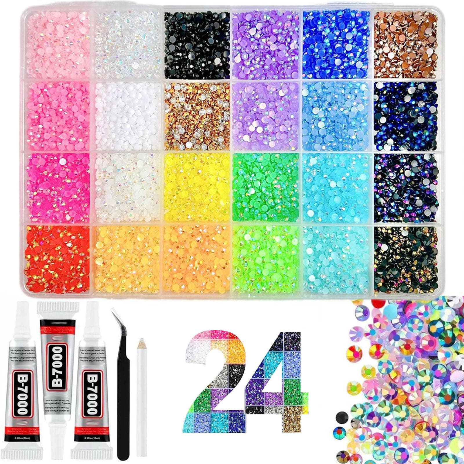 2026 New Bedazzling Kit 24/32/40 Colors, 3mm Flatback Resin Rhinestones for Crafts, Bedazzler with Glue for Nail Gems, DIY Shoes, 1 Colors=800 Pcs (24) - Image 1