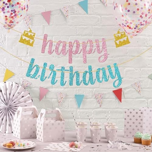 Happy Birthday Banner Pink and Blue Happy Anniversary Banner Baby Shower Decorations thumbnail 2