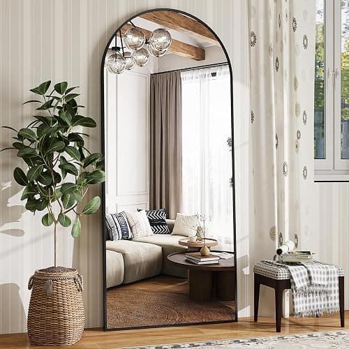Riskioir 65" x 24" Arch Full Length Mirror - Floor Full Body Mirror with Aluminum Frame - Standing, Leaning or Hanging, for Bedroom, Living Room, Black - Image 1