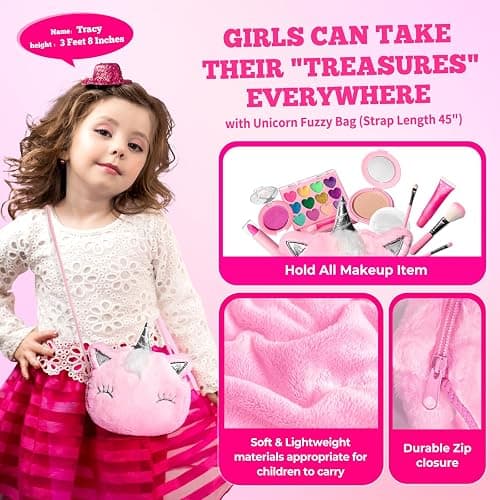 ULOVEME Mica-Based Kids Makeup, Talc Free Real Makeup Kit for Girls with Fluffy Purse - Hypoallergenic Makeup for Sensitive Skin Kids - Non Toxic & Washable - Gift for 5 -8 Years Old Girls Birthday thumbnail 6