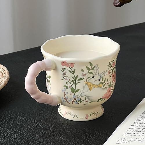 Movlen Rabbit Ceramic Coffee Mug, 13oz Cute Cartoon Tea Cup with Handle, Animals Porcelain Mug for Latte Cappuccino Milk Cocoa, Kawaii Birthday Easter Gifts for Girl Friends Mom thumbnail 6