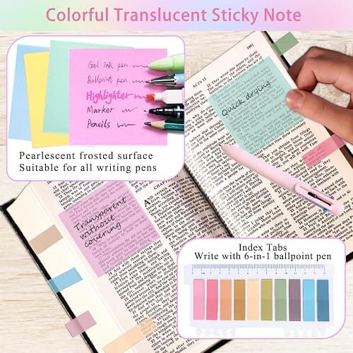 52Pcs Aesthetic School Supplies Set,Bible Study Supplies Journaling Kit for Women,with Large Iridescent Pencil Case, journal notebook,No Bleed Highlighters and Pens,Sticky Notes, (Rainbow-colored) thumbnail 8