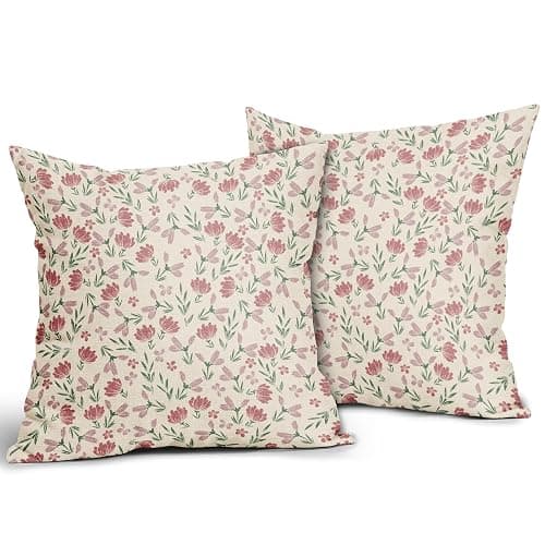 Aytipun Green Pink Floral Pillow Covers 18x18 Set of 2 Vintage Rustic Old Style Cute Small Flower Print Decorative Outdoor Pillowcases Farmhouse Throw Cushion Case Decor for Couch Sofa Bed thumbnail 4