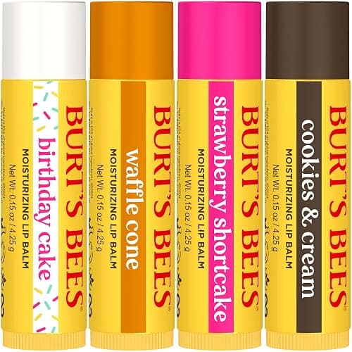Burt's Bees Lip Balm Party Pack - Birthday Cake, Waffle Cone, Strawberry Shortcake, and Cookies & Cream, All Day Moisturizer, Tint-Free, Natural Origin Conditioning Lip Treatment, 4 Tubes, 0.15 oz. thumbnail 9