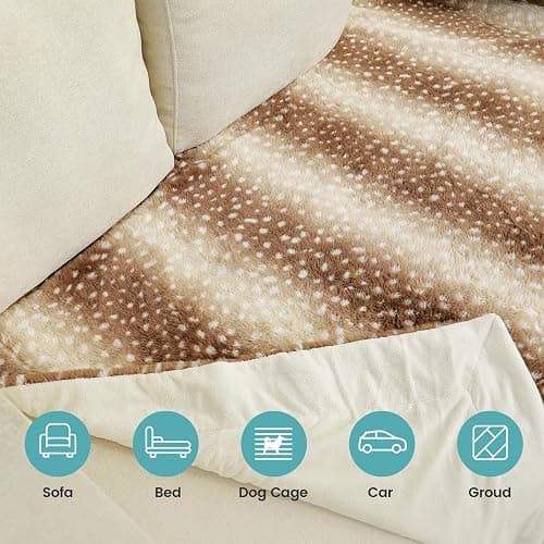 COZY KISS Waterproof Pet Blanket, Christmas Faux Fur Deer Print Blanket, Woman Sofa Bed Couch Throw, Liquid Pee Proof for Large Dog or Cat, Reversible, Washable, Ultra Soft, 40x60 inch, Brown thumbnail 5