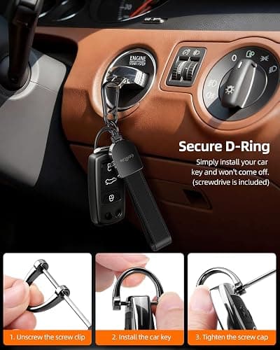 Keychain, Works with Apple Find My, Leather Key Chain with GPS Tracker | Car Keychain for Women and Men, Car Key Fob Holder, Anti-Lost Smart Keys Finder, Rechargeable, Black thumbnail 7