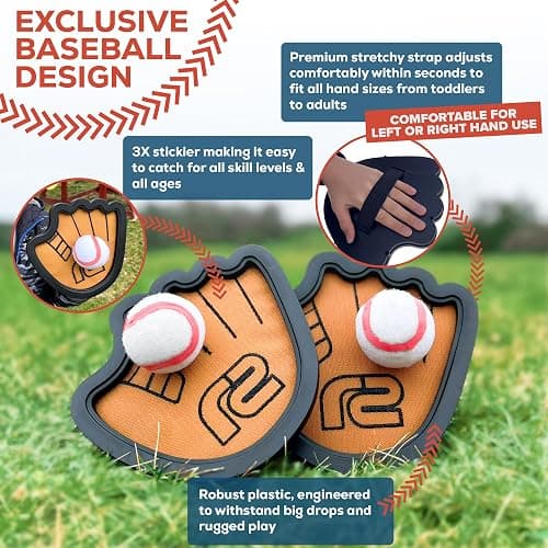 Toss and Catch Ball Game Set - Easy to Use Sticky Balls & Beginner Baseball Training Glove - Premium Toy Paddle Fits All Hand Sizes From Toddlers to Teens & Adults - Fun Gift Idea for Boys and Girls thumbnail 3
