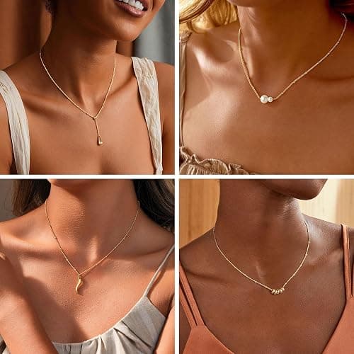 M MOOHAM Gold Necklace for Women Non Tarnish - Dainty 14K Gold Plated Beaded Chain Small Pendant Necklaces Simple Pearl Circle Beads Teardrop Pendant Necklace for Women Trendy Jewelry Gifts thumbnail 5
