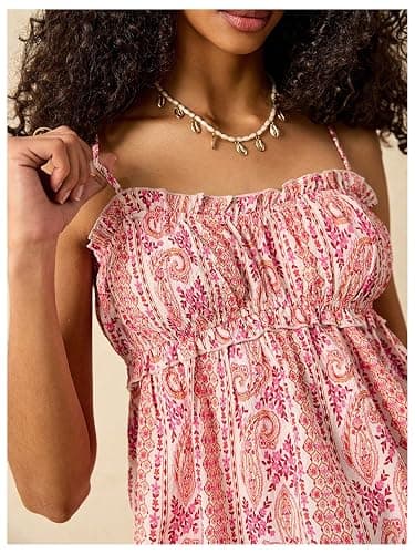 MakeMeChic Women's Floral Spaghetti Strap Camisole Ruched Ruffle Hem Going Out Tank Tops thumbnail 4