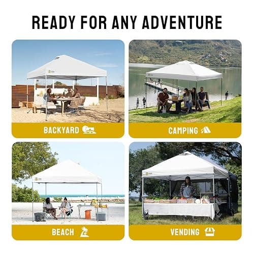 CROWN SHADES 10x10 Pop Up Canopy, Patented Center Lock One Push Tent Canopy, Newly Designed Storage Bag, 8 Stakes, 4 Ropes (10x10, White) thumbnail 5