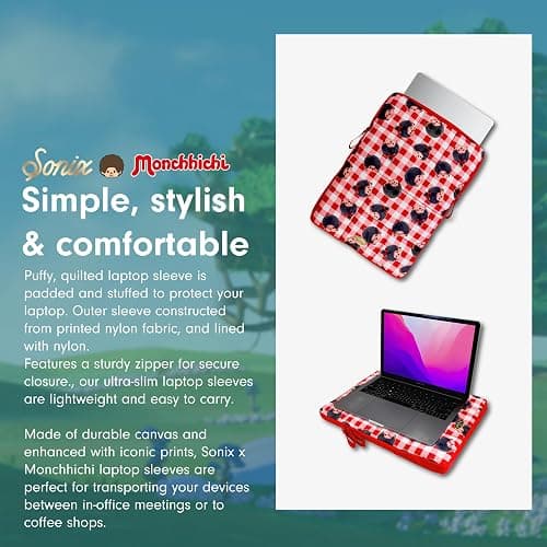 Sonix | Puffy Laptop Sleeve | 15-16 Inch, Quilted Pillow Puffer Laptop Carrying Case, Computer Sleeve | Monchhichi Check thumbnail 6
