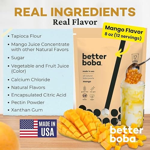 Better Boba All-Natural Mango Boba Pearls | Kosher, Vegan, Gluten-Free, Non-GMO Popping Boba for Bubble Tea, Desserts| 8 Oz Pack (12 Servings)| No Preservatives | Tapioca Boba Balls | Made in USA thumbnail 5