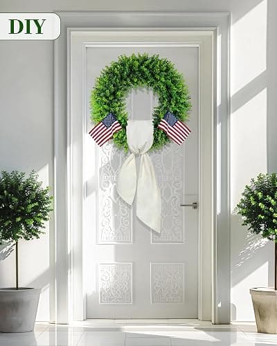 DDHS 20'' Boxwood Wreaths Front Door Artificial Spring Wreath. Wreaths for Front Door Farmhouse Wedding Green Year Round Indoor Outdoor for Summer Wreath St Patricks Day Decorations -(Hello Sign) thumbnail 2