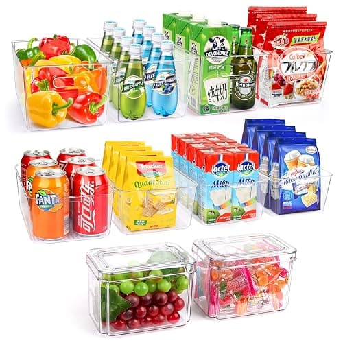 Set Of 10 Refrigerator Pantry Organizer Bins, Clear Plastic Food Storage Bins for Kitchen, Countertops, Cabinets, Fridge, Freezer, Bedrooms, Bathrooms, Fridge Organizer Bins Pantry Storage Containers - Image 1