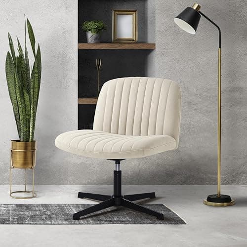 IWMH Armless Office Chair Desk Chair No Wheels,Ergonomic Criss Cross Legged Office Chairs with Fabric Padded,Height Adjustable Wide Seat Vanity Chairs for Home Office (Beige) thumbnail 2