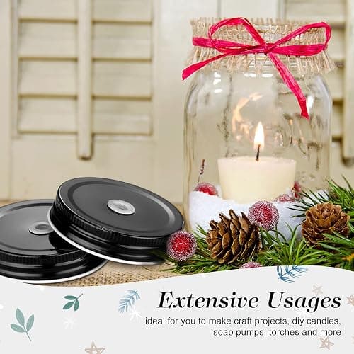 Mudder 8 Pieces Metal Regular Mouth Mason Canning Jar Lids with Straw Hole Leak Proof Reusable Jar, 2.7 Inch (Black) thumbnail 7