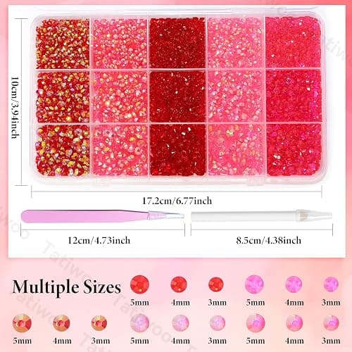 15000Pcs Red Resin Jelly Rhinestones for Bedazzling, Mixed Size 3/4/5 mm Flatback Gems for Crafting, Red Jelly Rhinestones Bedazzler Kit for Book Crafts Clothing Shoes Nail Art Makeup thumbnail 2