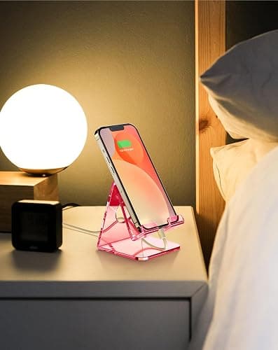 TOPGO Acrylic Cell Phone Stand, Clear Phone Holder for Office Desk, Vanity, Kitchen Counter, Bedside Table, Compatible with iPhone 17 16 15 14 13 12 Pro Max Plus/Smartphones/iPad/Switch/Kindle(Pink) thumbnail 6