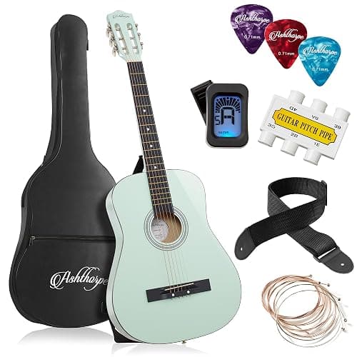 Ashthorpe 38-inch Beginner Acoustic Guitar (Mint Green), Starter Kit with Gig Bag, Extra Strings, Strap, Picks, and Lessons - Image 1