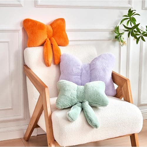 XVTRU Lavender Bow Pillow, Soft Bow Decorative Pillows with Faux Rabbit Fur, Cute 12" Bow Throw Pillows, Aesthetic Home Decor Bow Shaped Plush Pillow for Bedroom Sofa Couch thumbnail 4