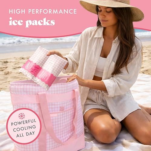 Cool Coolers by Fit & Fresh Reusable Ice Packs for Coolers – Large Long-Lasting Freezer Packs, Puncture Resistant BPA-Free Gel Ice Packs for Coolers, Lunch Boxes, Camping & Picnic, 2PK, Pink Gingham thumbnail 6