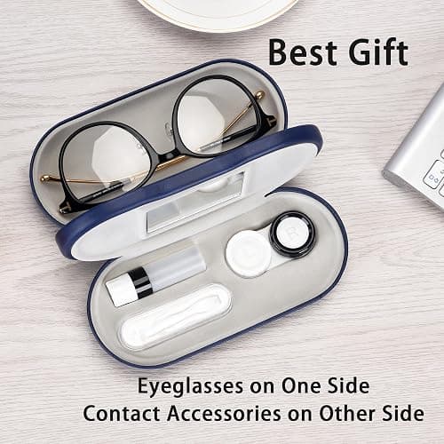 Muf 2 in 1 Contact Lens Case and Glasses Case, Double Sided Design with Mirror, Portable Travel Kit with Tweezer, Remover and Solution Bottle, Blue thumbnail 4