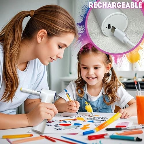BECUSSITTA Airbrush Marker Sprayer Set for Kids - 24 Washable Markers & 20 Stencils - Fun Arts & Crafts Kit for Ages 5-9 - Creative Gift for Boys & Girls - Cordless Rechargeable Electric thumbnail 2