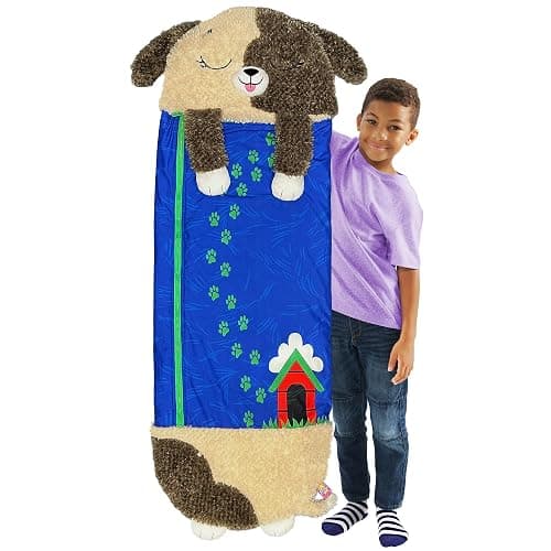 Happy Nappers Medium Hugsy the Puppy 2-in-1 Play Pillow & Sleepy Sack | Plush animal sleeping bag for kids age 3+. 54x20 in, ultra soft cozy material, machine washable portable nap companion thumbnail 6