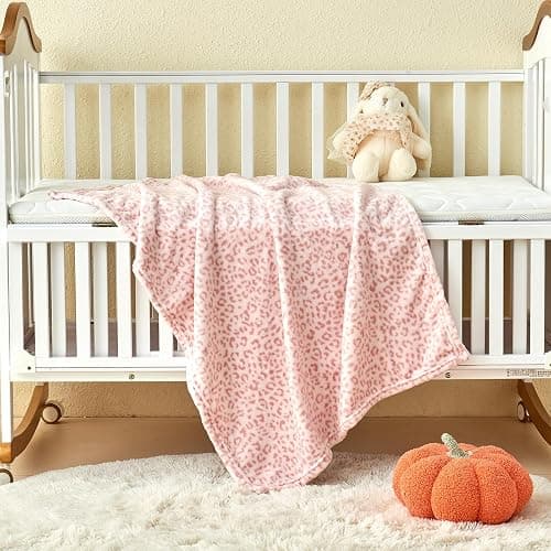 Yurhap Leopard Print Baby Blanket Fleece Baby Blankets for Girls, Ultra Soft Cozy Fluffy Infant Toddler Newborn Receiving Blankets for Crib Stroller, 30"x40", Light Pink thumbnail 5