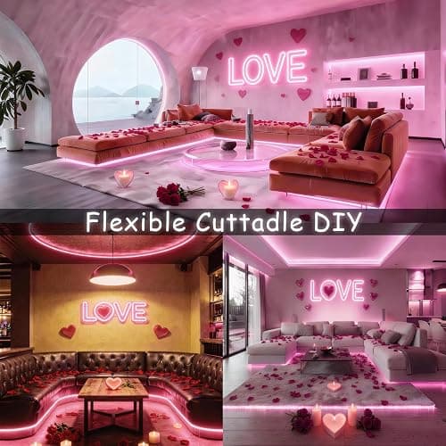 Pink Led Lights Strip Valentines Galentines Day Decor Rope Lights Easy DIY Princess Bedroom Cuttable Strip Lights for Baby Room Bathroom Living Room Kitchen Ceiling Wall Vanity Mirror Decoration thumbnail 4