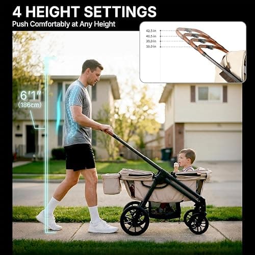Weego Lightweight Wagon Stroller for 2 Kids, Foldable All-Terrain, Black | Double stroller wagon with removable canopy, adjustable push-pull handle, snack tray, cup holders and storage basket. thumbnail 6