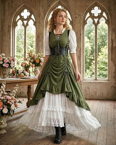 Scarlet Darkness Renaissance Steampunk Dress Lace Up High Low Dress Pirate Gothic Costume thumbnail 3