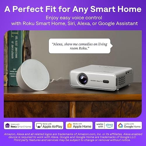 Aurzen Roku TV Smart Projector with Wifi and Bluetooth, Roku Streaming Experience Built-in, 1080P FHD, DoIby Audio, Auto Focus & Keystone, Zoom, Movie Portable Outdoor Mini Projector, White thumbnail 7