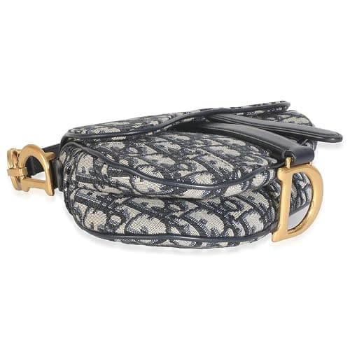 Dior, Pre-Loved Blue Oblique Canvas Mini Saddle Bag, Beige, Blue thumbnail 5