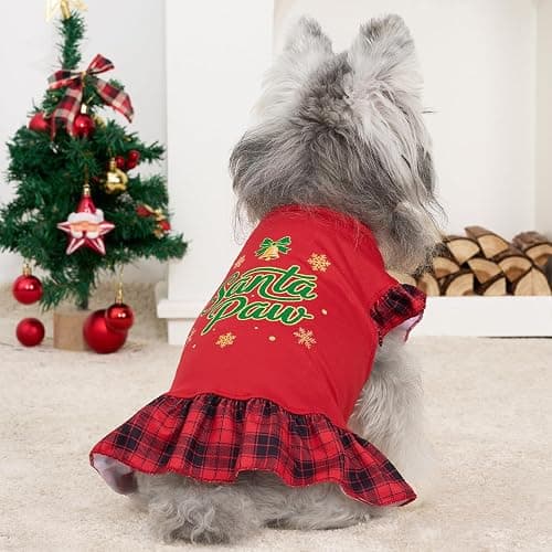 XPUDAC 4 Pack Christmas Dog Dress Plaid Puppy Clothes for Small Dogs Girl Cute Pet Outfit Doggy Apparel Cat Holiday Party Costume, Red, Green, M thumbnail 3