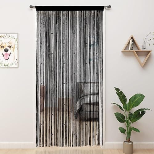 YIIBAII Beaded Curtain Beaded Curtains for Doorways Crystals Suitable for Interior Hanging Decoration and Partitions Closet Curtains (39"x79", Black) - Image 1